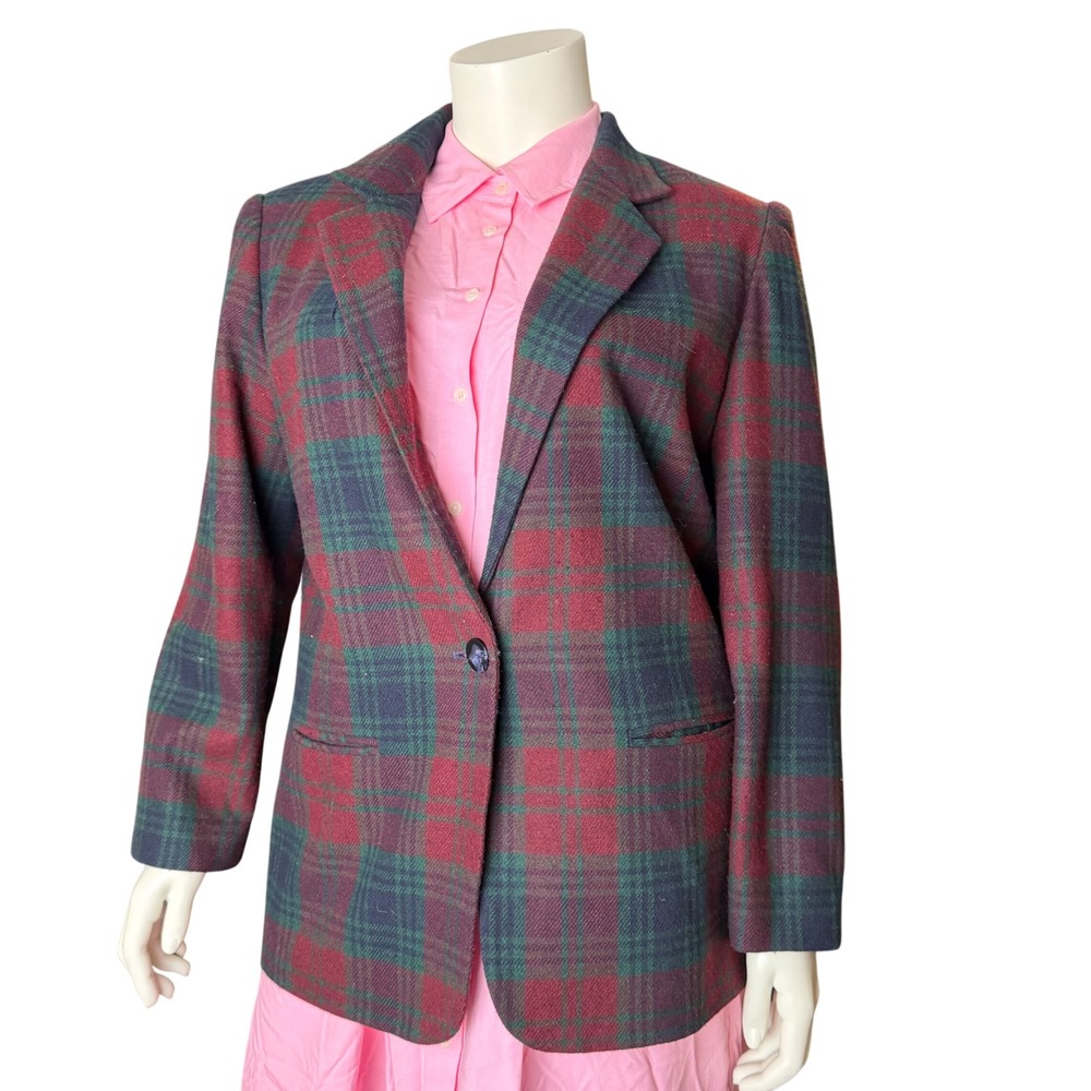 Sag Harbor Plaid Wool Blazer Dark Academia Preppy Vintage 90s Tartan Jacket 16